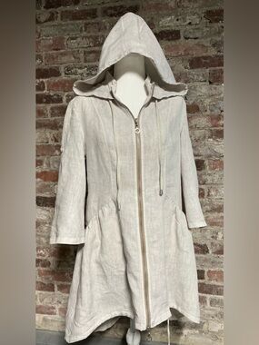 Jacqueline B Italian Linen Hooded Lagenlook Jacket-Neutral Beige